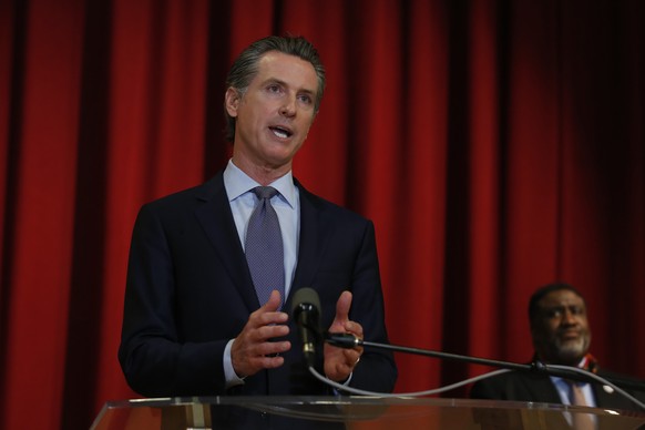 California Gov. Gavin Newsom discusses the pain California&#039;s black community is feeling Monday, June 1, 2020, over the death of George Floyd, after a meeting with African American leaders in Sacr ...