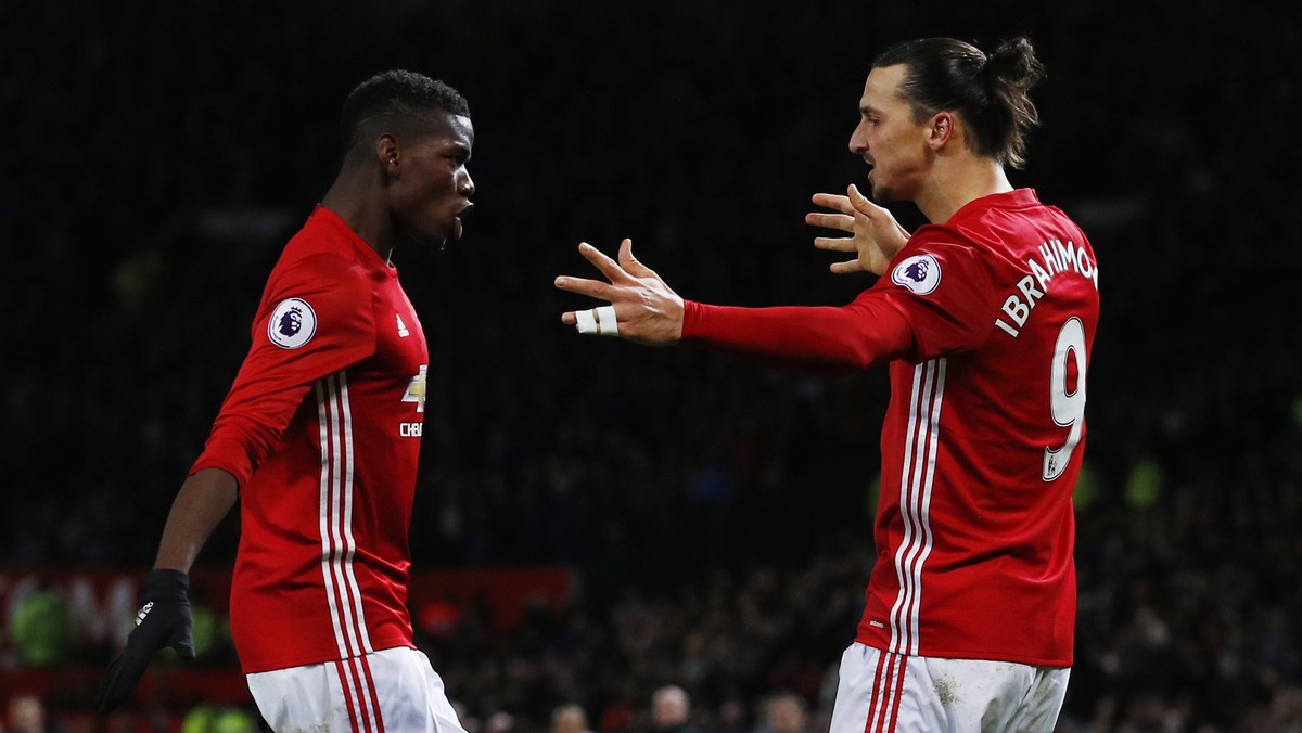 Britain Soccer Football - Manchester United v Sunderland - Premier League - Old Trafford - 26/12/16 Manchester United's Zlatan Ibrahimovic celebrates scoring their second goal with Paul Pogba Reu ...