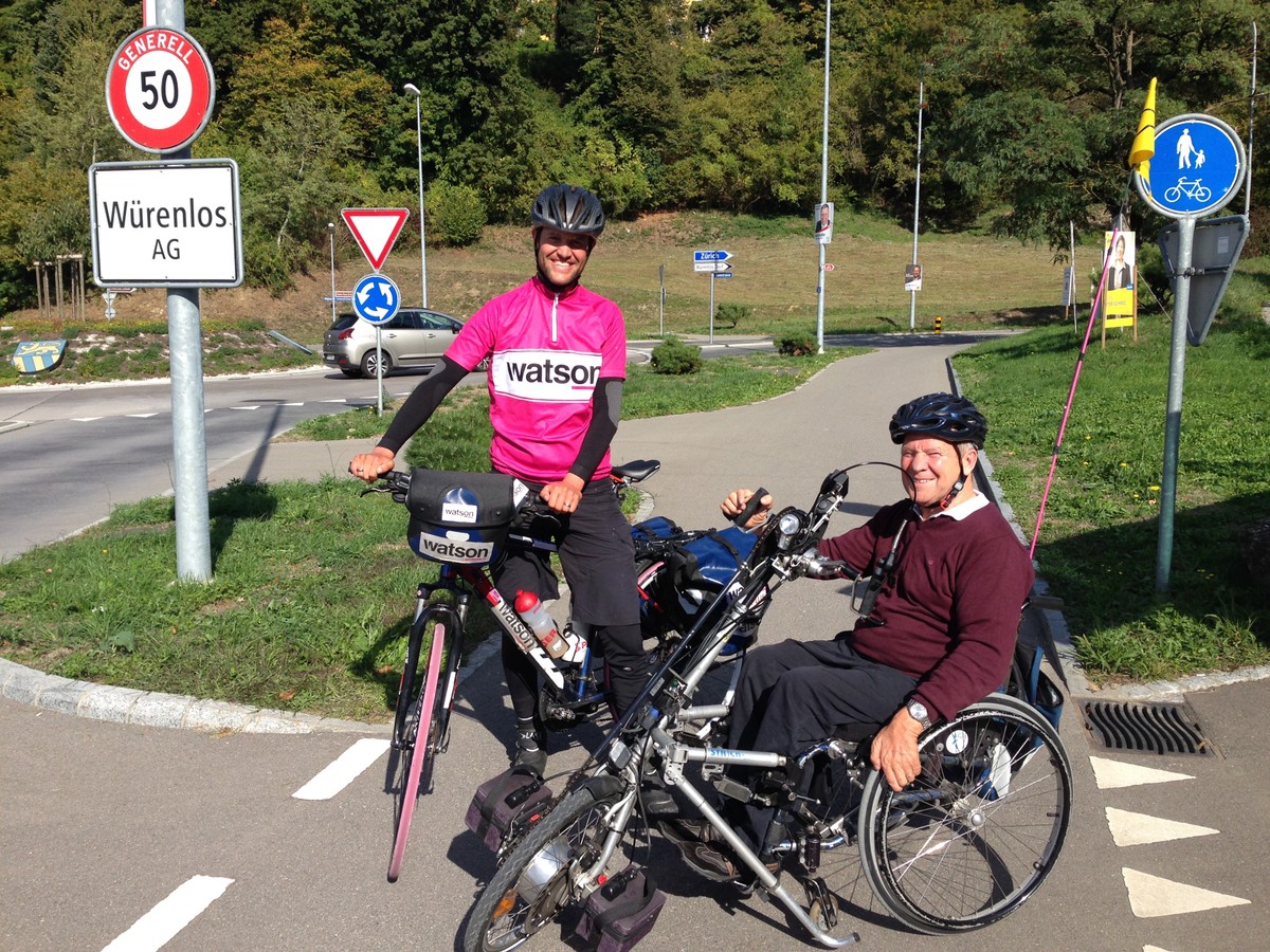 Mein Onkel Hansruedi begleitet mich auf der 73. Etappe auf den letzten 20 Kilometern.