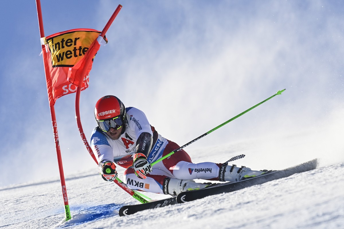 Justin Murisier of Switzerland in action during the first run of the Men's Giant Slalom race of the FIS Alpine Ski World Cup season opener on the Rettenbach glacier, in Soelden, Austria, on Sunda ...