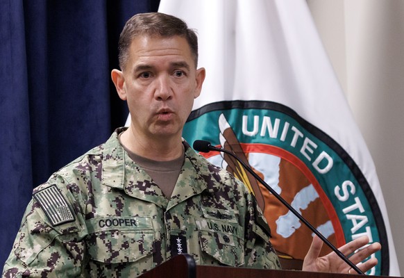 epa12798064 United States Central Command's Brad Cooper speaks during a press conference at CENTCOM headquarters at MacDill Air Force Base in Tampa, Florida, USA, 05 March 2026. Cooper, alongside ...