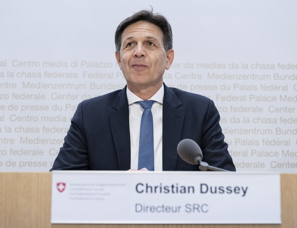 ARCHIVBILD ZUM ABGANG VON CHRISTIAN DUSSEY --- Christian Dussey, Direktor des Nachrichtendienstes des Bundes NDB, stellt den Jahresbericht vor, am Dienstag, 22. Oktober 2024, in Bern. (KEYSTONE/Peter  ...