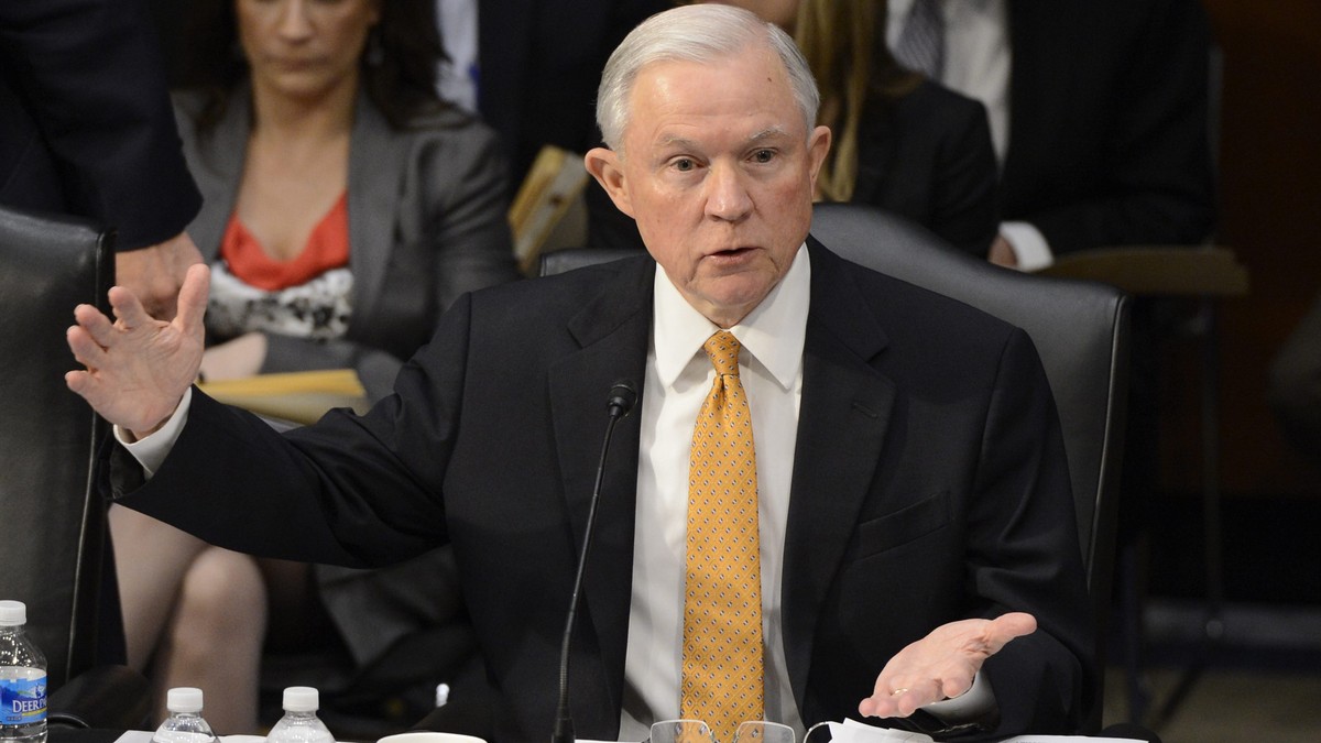 epa05636826 (FILE) A file photograph showing Republican Senator from Alabama Jeff Sessions delivering remarks during the Senate Judiciary Committee meeting to work on the legislation 'Border Secu ...