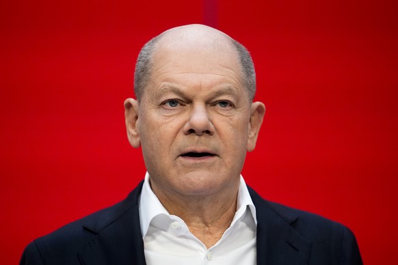 German Chancellor Olaf Scholz speaks during a news conference at the Social Democratic Party (SPD) headquarters in Berlin, Germany, Monday, Feb. 24, 2025. (AP Photo/Ebrahim Noroozi)