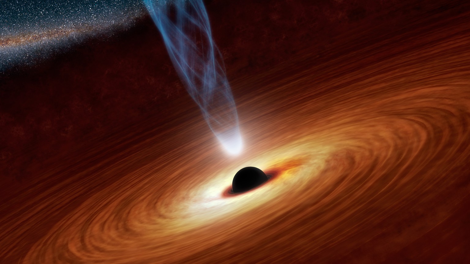 This illustration released by NASA, shows a supermassive black hole in the nearby spiral galaxy NGC 1365. A study published Thursday in the journal Nature calculated the spin rate of the black hole an ...