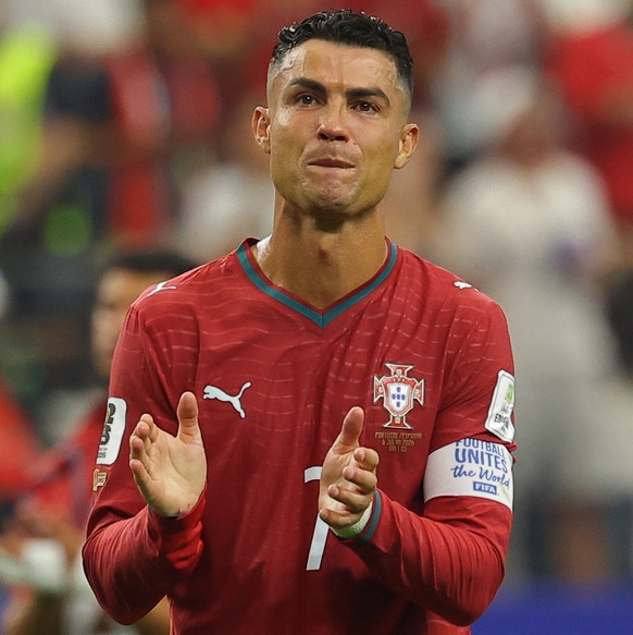 KEYPIX - epa13093023 Cristiano Ronaldo of Portugal reacts after their defeat in the FIFA World Cup 2026 Round of 16 match Portugal against Spain, in Dallas, USA, 06 July 2026. EPA/CHRISTOPHER NEUNDORF