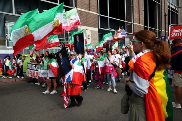 Iran fans march before the World Cup Group G soccer match between Egypt and Iran in Seattle, Friday, June 26, 2026. (AP Photo/Maddy Grassy)
Iran Egypt WCup Soccer