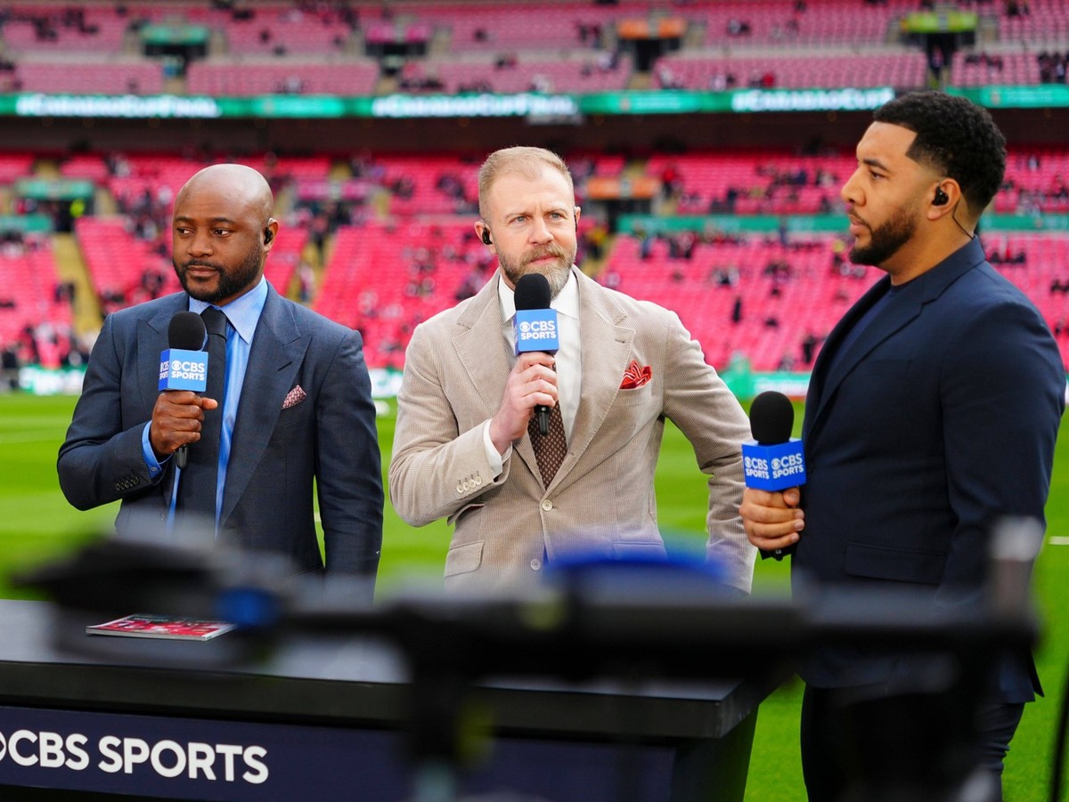 Poppy Miller, Nigel Reo-Coker, Mike Grella and Troy Deeney working for CBS Sports Arsenal v Manchester City, EFL Carabao Cup, Final, Football, Wembley Stadium, London, UK - 22 Mar 2026London Wembley S ...