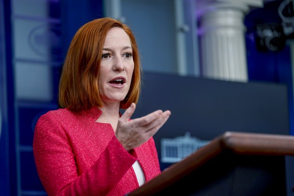 White House press secretary Jen Psaki speaks at a press briefing at the White House in Washington, Friday, Jan. 14, 2022. (AP Photo/Andrew Harnik)
Jen Psaki