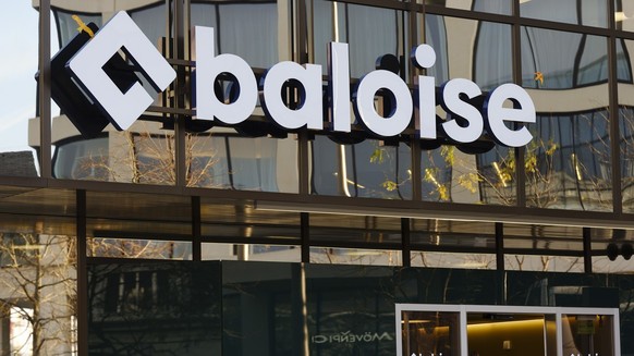 Das Logo der Baloise Versicherung am Hauptsitz im Baloise Park, fotografiert am Dienstag, 6. Dezember 2022 in Basel. (KEYSTONE/Christian Beutler)