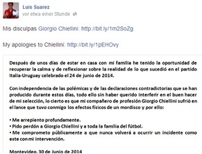 Luis Suarez entschuldigt sich auf seiner Facebook-Seite.