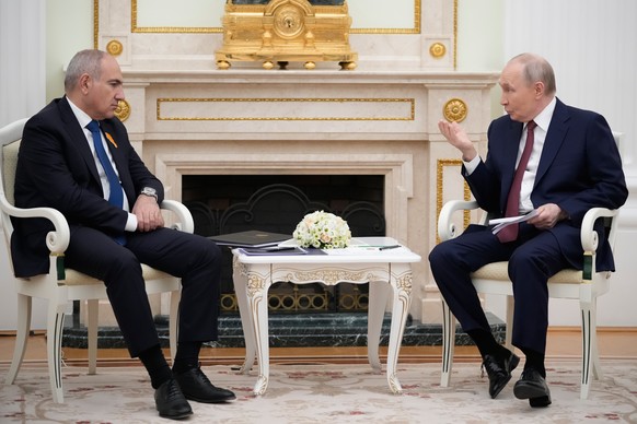 FILE - Russian President Vladimir Putin, right, and Armenian Prime Minister Nikol Pashinyan meet at the Kremlin in Moscow, Russia, on April 1, 2026. (AP Photo/Pavel Bednyakov, Pool, File)
Vladimir Put ...