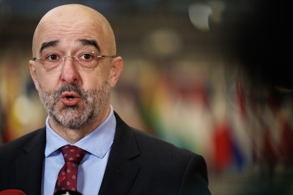 epa11759867 Hungarian Secretary of State for Public Diplomacy and Relations Zoltan Kovacs speaks with the media, during the EU Transport Ministers Council in Brussels, Belgium, 06 December 2024. The E ...