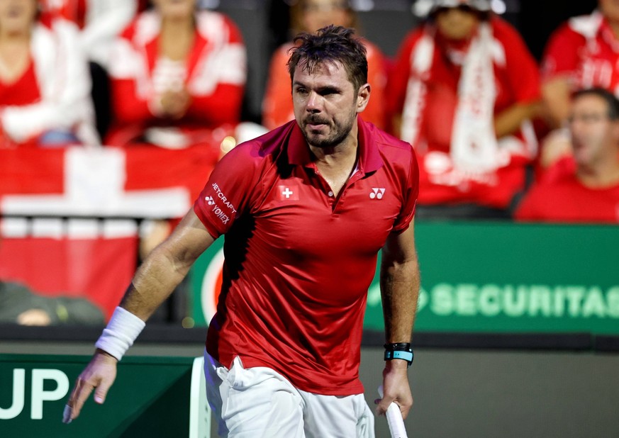 Tennis - 2023 Davis Cup Finals - Group Stage - Group B - Great Britain vs Switzerland - AO Arena, Manchester - Friday 15th September 2023 Stan Wawrinka CHE on his way to a straight sets win over Cam N ...