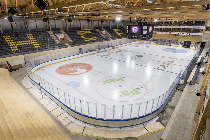 Une vue de la Raiffeisen Arena, la nouvelle patinoire du HC Ajoie, HCA, le vendredi 20 novembre 2020 a Porrentruy dans le Jura. (KEYSTONE/Jean-Christophe Bott)