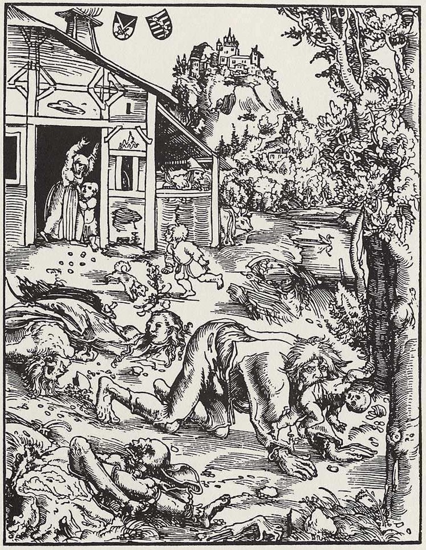 Ein Werwolf auf einem Holzschnitt von Lucas Cranach, 1512.