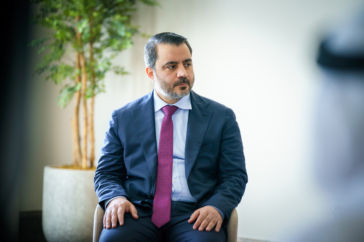 epa11809377 A handout photo made available by the Emirates News Agency (WAM) shows Syrian Foreign Minister Asaad Hassan al-Shibani during his meeting with United Arab Emirates deputy prime minister an ...