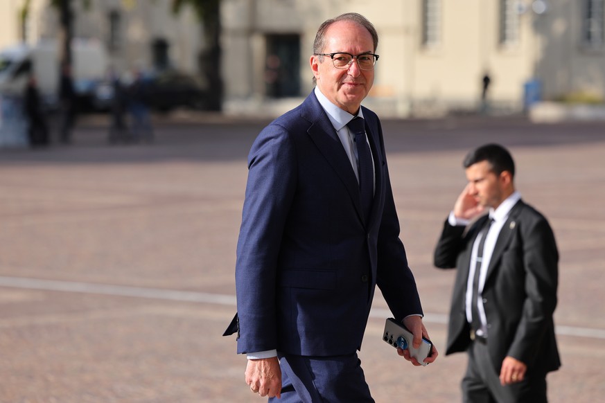 epa13267936 German Minister of the Interior Alexander Dobrindt arrives at the Stadthalle Karlsruhe in Karlsruhe, Germany, 28 September 2026. The Federal Constitutional Court celebrates its 75th annive ...