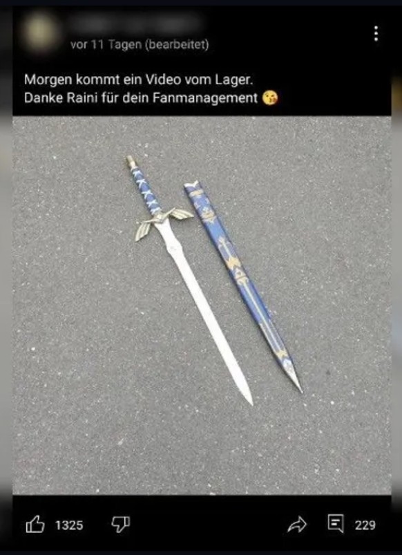 &quot;Fanmanagement&quot;: Die Umschreibung eines offenbar beteiligten Haiders dafür, sich aus Rainer Winklers Eigentum dessen Masterschwert zu stehlen.