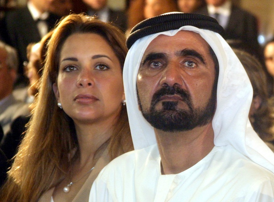 Crown Prince of Dubai, Sheik Mohammed Bin Rashid Al Maktoum, and his wife Haya attend the 10th Arab Investment and Capital Markets conference in Beirut, Lebanon Thursday June 24, 2004. (AP Photo/Josep ...