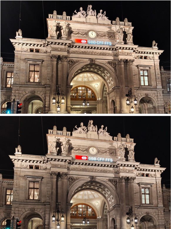 In der Dunkelheit bleiben die Fotos der Hauptkameras brauchbar.