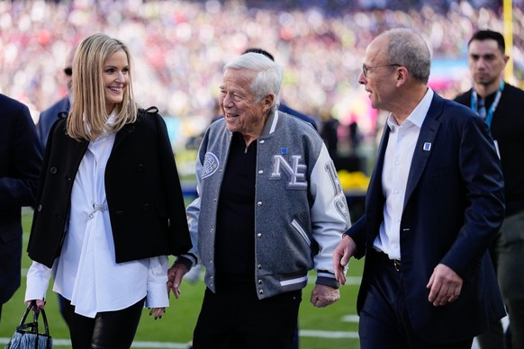 New England Patriots owner Robert Kraft walks on the before the NFL Super Bowl 60 football game between the Patriots and the Seattle Seahawks, Sunday, Feb. 8, 2026, in Santa Clara, Calif. (AP Photo/Ju ...