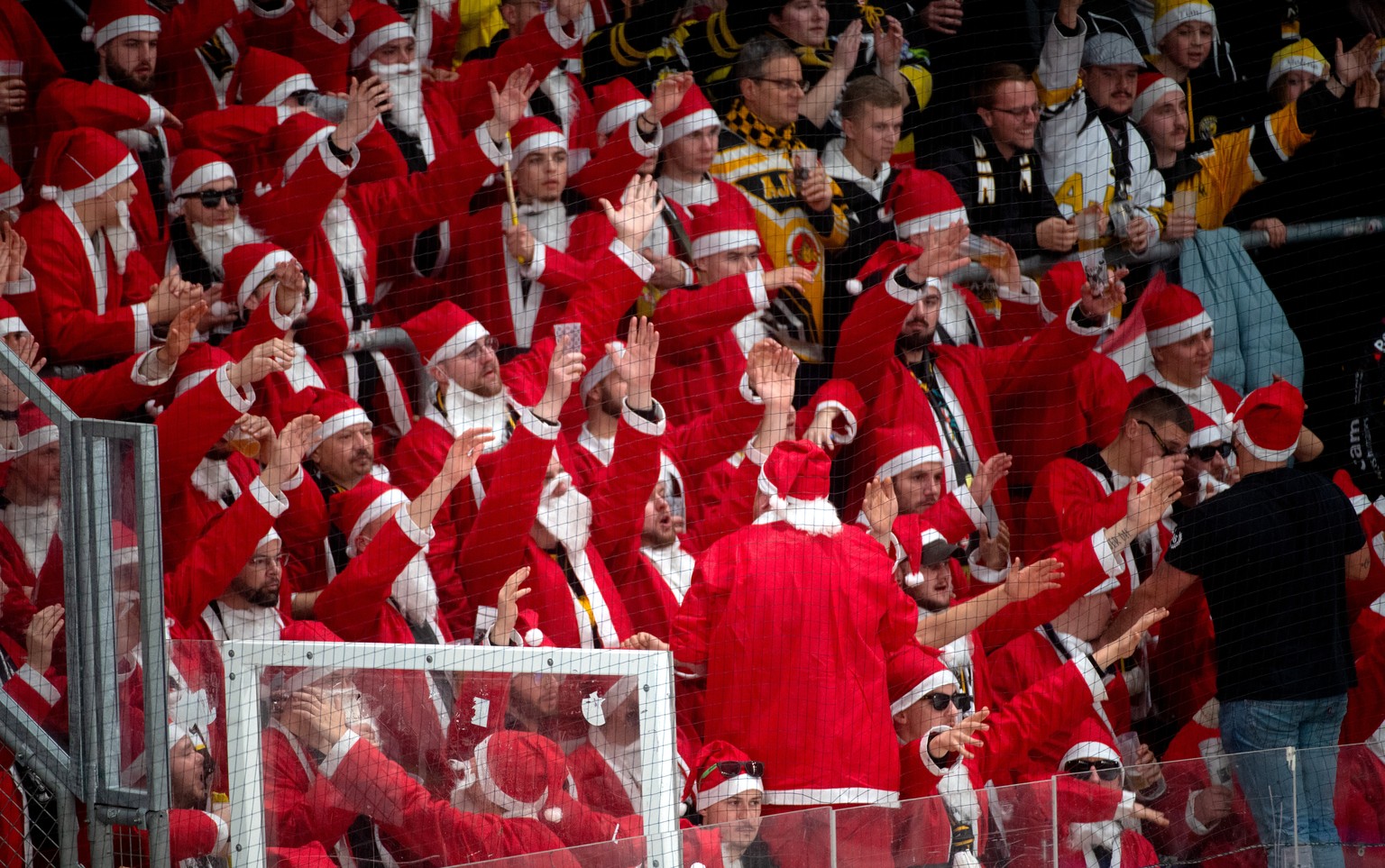 Ajoie&#039;s Fans, during the preliminary round game of National League A (NLA) Swiss Championship 2023/24 between, HC Lugano against HC Ajoie, at the Corn