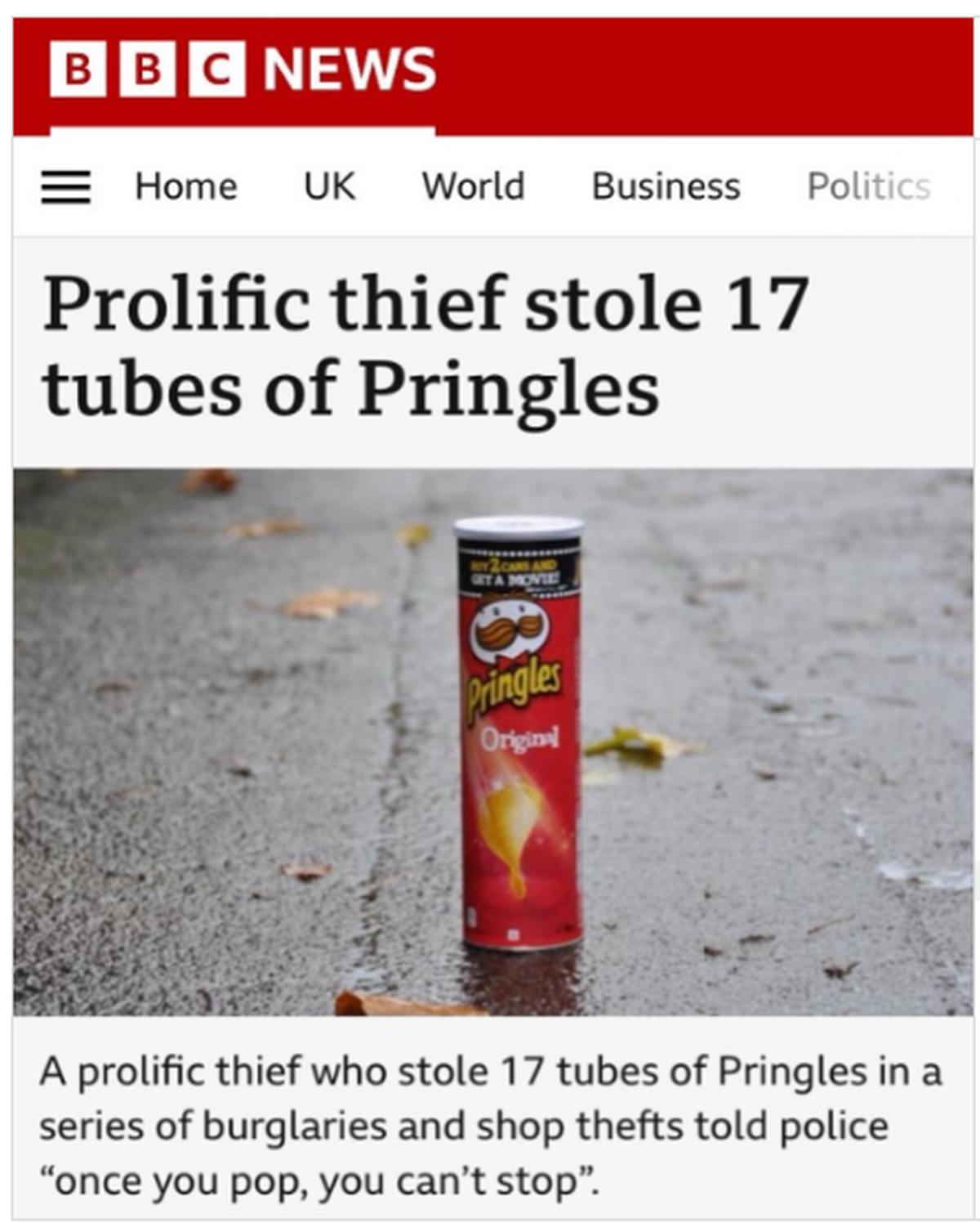 Faildienstag: DIeb klaut Pringles
