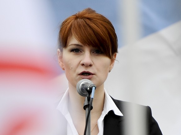 FILE - In this Sunday, April 21, 2013, file photo, Maria Butina, leader of a pro-gun organization in Russia, speaks to a crowd during a rally in support of legalizing the possession of handguns in Mos ...