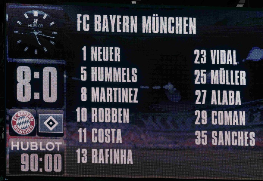 Football Soccer - Bayern Munich v Hamburg SV - German Bundesliga - Allianz Arena, Munich, Germany - 25/02/17 - Scoreboard after Bayern Munich&#039;s v Hamburg SV match. REUTERS/Michaela Rehle