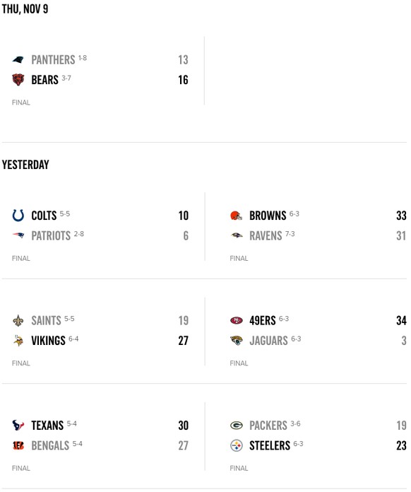 Resultate NFL Week 10
