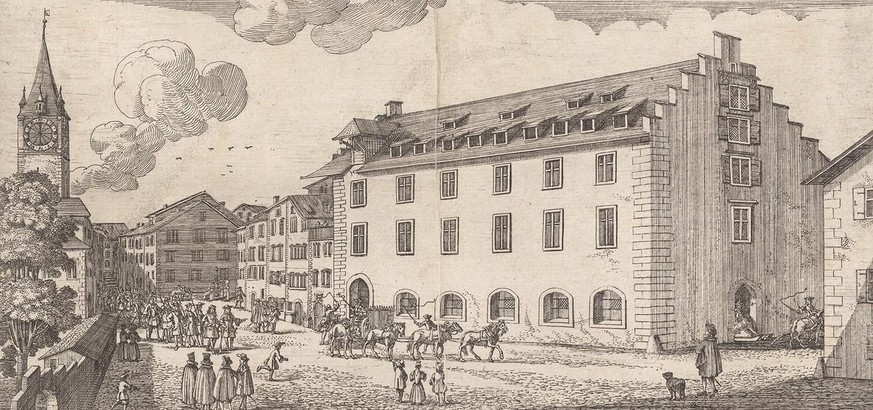 Das Zeughaus in Zürich um 1700.
https://www.e-rara.ch/zuz/content/zoom/17729706