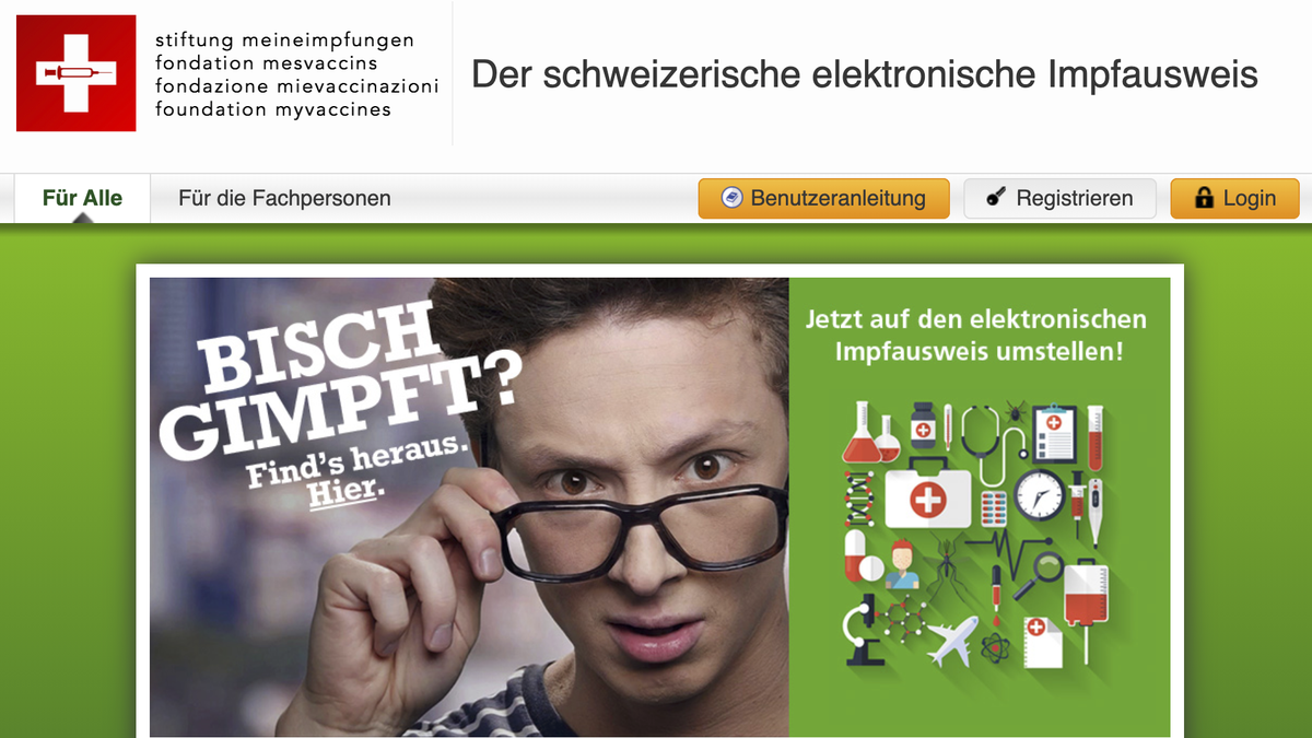 Screenshot der Webseite MeineImpfungen.ch (Elektronischer Impfausweis).