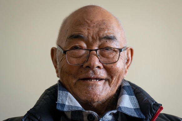 FILE - Kanchha Sherpa, 91, who was among the 35 members in the team that put New Zealander Edmund Hillary and his Sherpa guide Tenzing Norgay atop the 8,849-meter (29,032-foot) peak on May 29, 1953, s ...