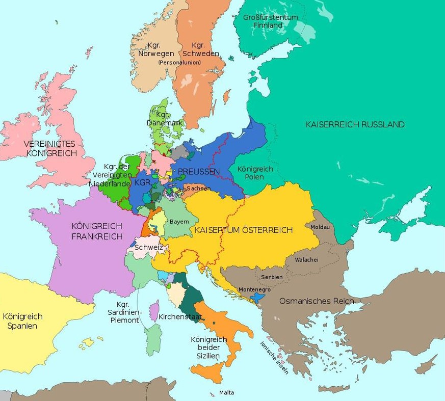 Europa im Jahr 1815: Der grössere östliche Teil der Ukraine lag im Russischen Kaiserreich, der kleinere westliche Teil im Kaisertum Österreich. 