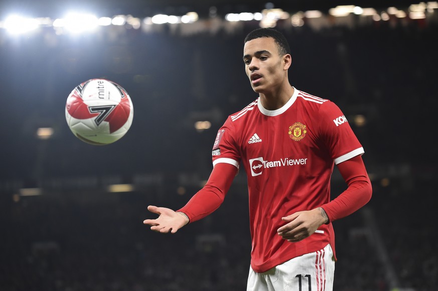 epa09718478 (FILE) - Manchester United&#039;s Mason Greenwood reacts during the English FA Cup third round soccer match between Manchester United and Aston Villa in Manchester, Britain, 10 January 202 ...