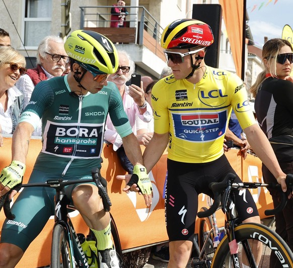 Criterium du Dauphine 2024 - stage 5 SAINT-PRIEST, FRANCE - JUNE 06 : Roglic Primoz SVN of BORA - hansgrohe and Evenepoel Remco BEL of Soudal - Quick Step pictured during stage 5 of the 76th edition o ...