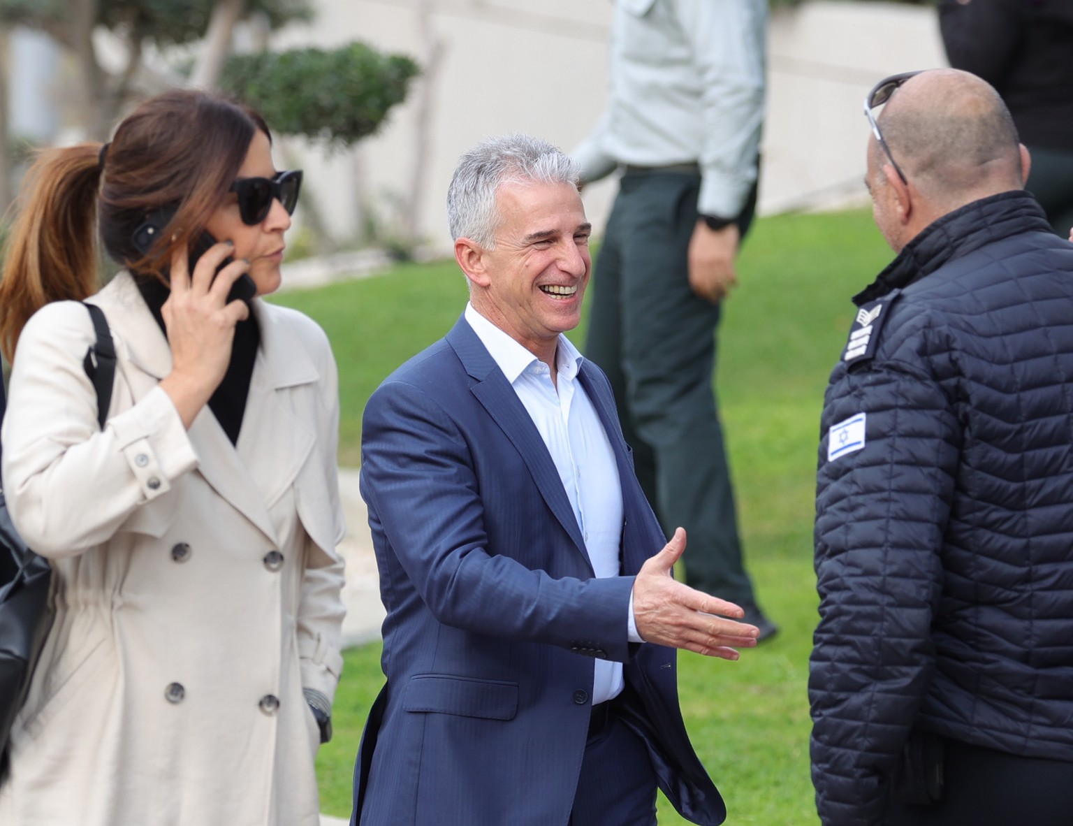 epa10409075 David Barnea Director of Mossad during a change of Command honor guard ceremony at the Ministry of Defense headquarters in the Kriya base in Tel Aviv, Israel, 16 January 2023. Herzi Halevi ...