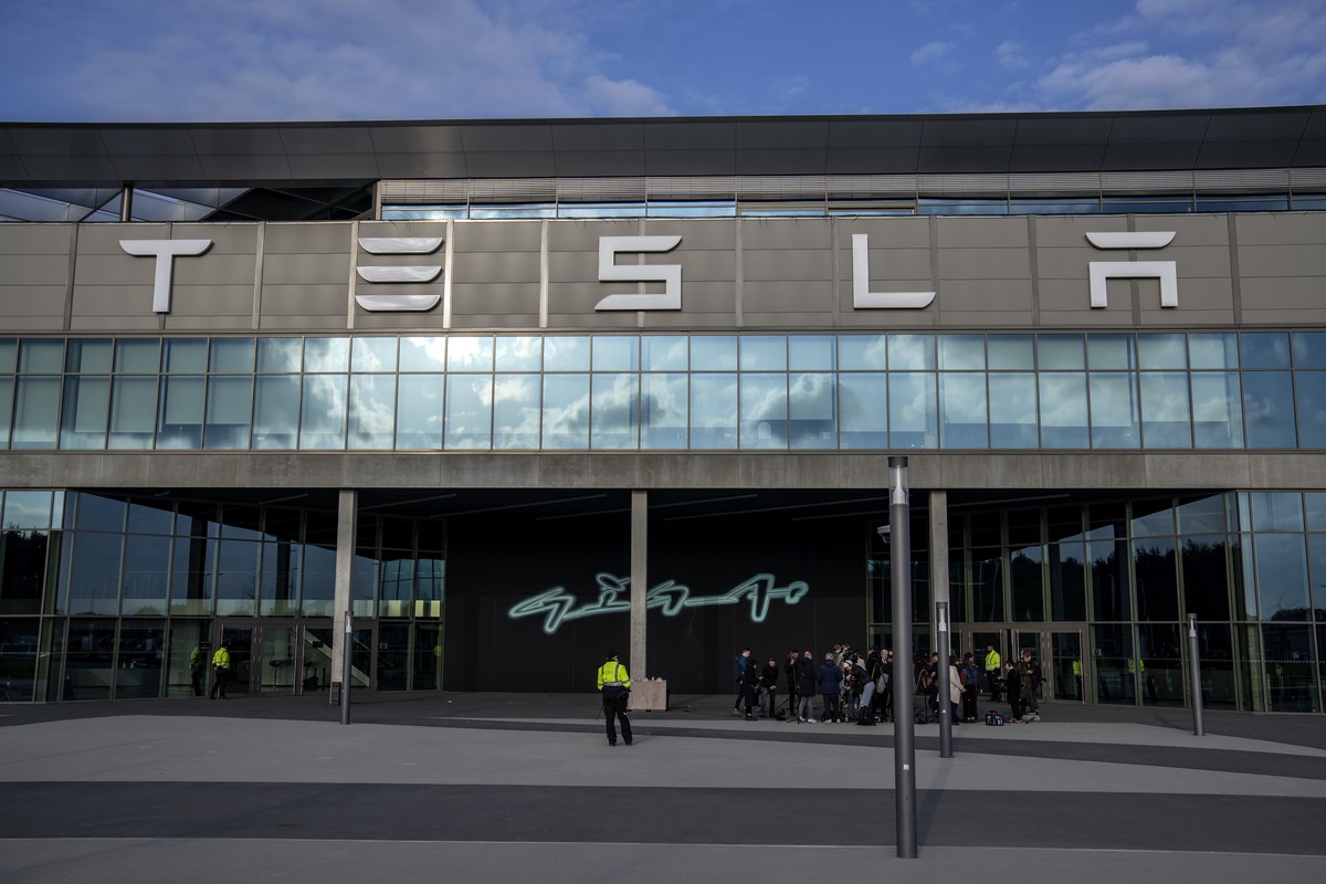 A general view of the Tesla Gigafactory for electric cars in Gruenheide near Berlin, Germany, Tuesday, March 5, 2024. Production at Tesla's electric vehicle plant in Germany came to a standstill  ...