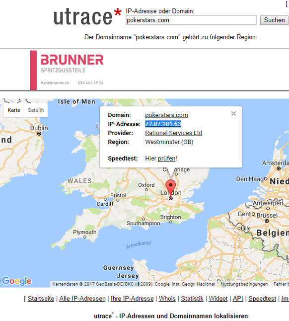 Webseiten wie utrace.de übersetzen Webseiten-Namen in IP-Adressen und umgekehrt.