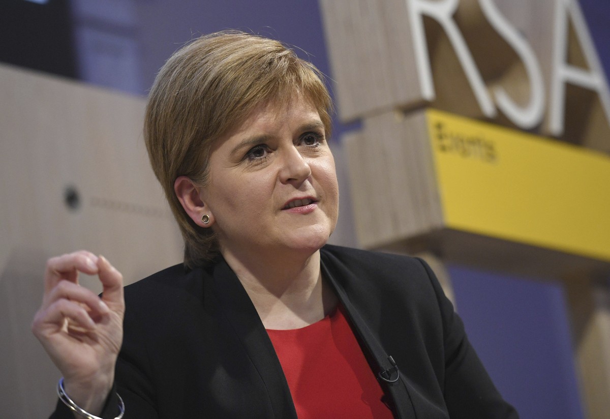 Scotland's First Minister Nicola Sturgeon speaks at the Royal Society of Arts in London, Monday, Oct. 15, 2018. Sturgeon plans to set out an alternative to the Brexit choices outlined by Britain& ...