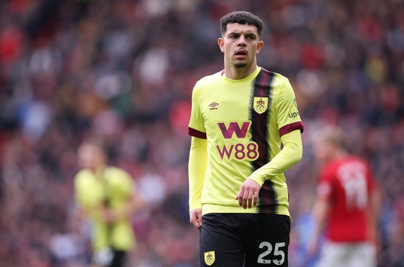 epa11305248 Zeki Amdouni of Burnley looks on during the English Premier League soccer match between Manchester United and Burnley FC in Manchester, Britain, 27 April 2024. EPA/ADAM VAUGHAN EDITORIAL U ...