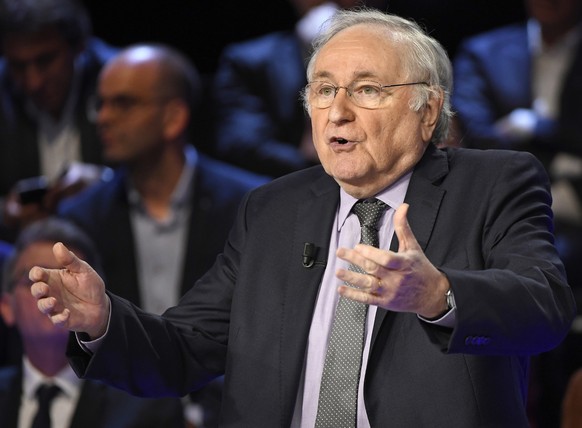 Presidential candidate for the Solidarity and Progress party Jacques Cheminade attends a television debate at French private TV channels BFM TV and CNews, in La Plaine-Saint-Denis, outside Paris, Fran ...