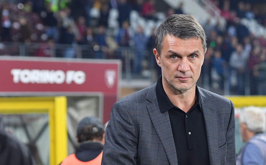 epa10276054 Milan&#039;s Paolo Maldini during the Italian Serie A soccer match between Torino FC and AC Milan at the Olimpico Grande Torino stadium in Turin, Italy, 30 October 2022. EPA/ALESSANDRO DI  ...