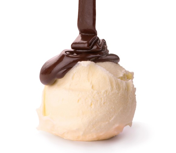 Ice cream with chocolate on white background