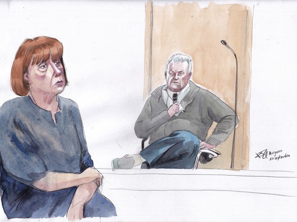 FILE - This courtroom sketch by Valentin Pasquier shows Gis