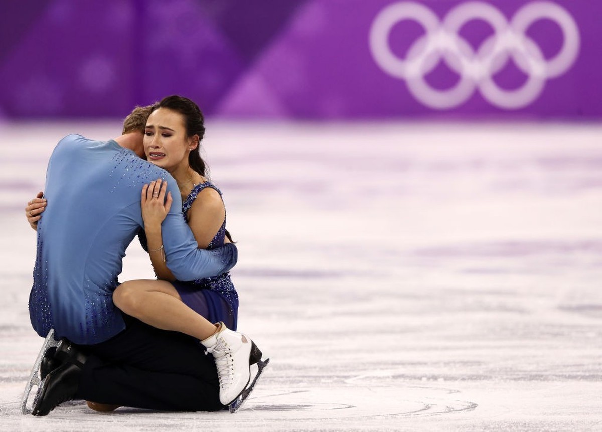 GANGNEUNG, SOUTH KOREA - FEBRUARY 20: Madison Chock and Evan Bates of the United States compete in the Figure Skating Ice Dance Free Dance on day eleven of the PyeongChang 2018 Winter Olympic Games at ...
