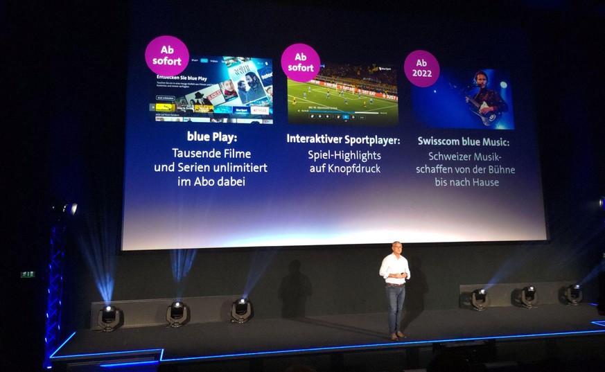 Swisscom-Manager Dirk Wierzbitzki bei der Präsentation von «blue Play».