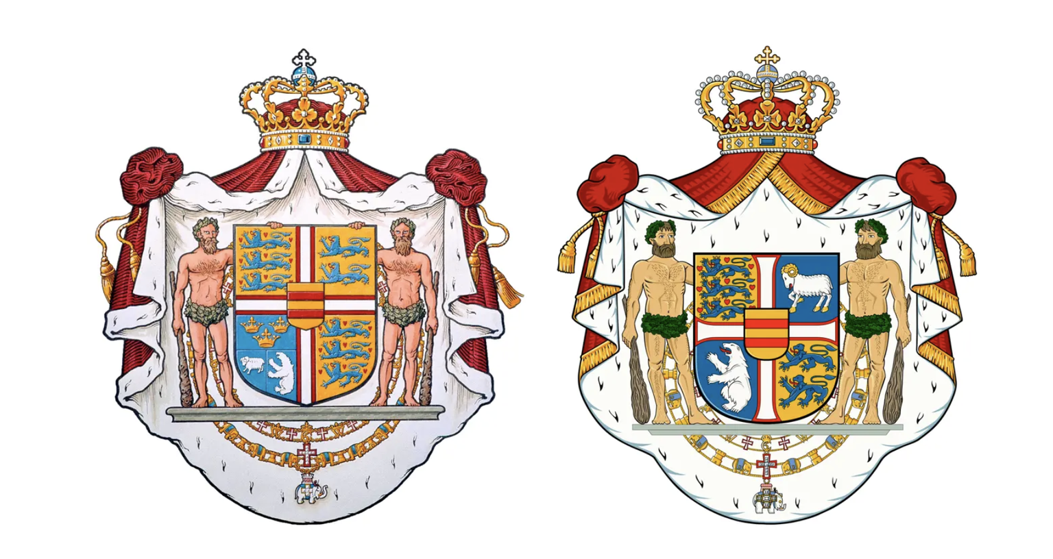 Königswappen Dänemark Denmark Royal coat of arms before and after Wappen