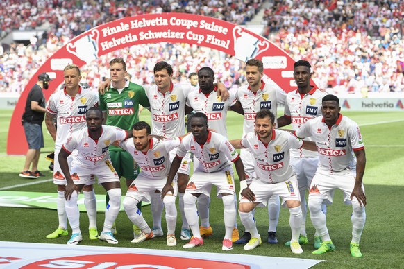 The team of FC Sion groups for the pre-match photo ahead of the Swiss Cup final soccer match between FC Basel 1893 and FC Sion at the stade de Geneve stadium, in Geneva, Switzerland, Thursday, May 25, ...